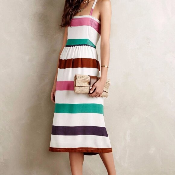 Anthropologie Corey Lynn Carter Sketchbook Striped Midi Size Large - Picture 1 of 8